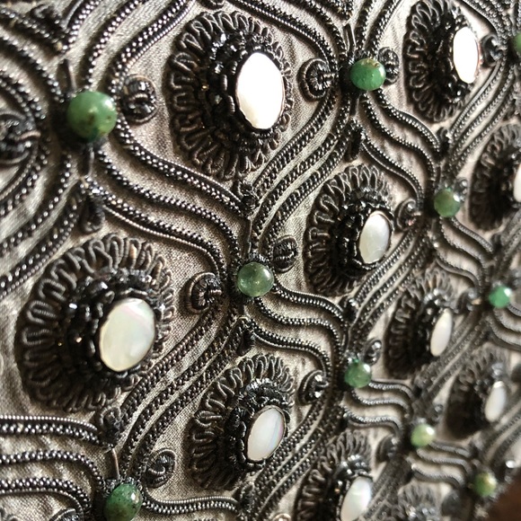 Vintage Silk, Natural Emeralds & Natural Baby Pearls Handbag ♥️ - Picture 3 of 16